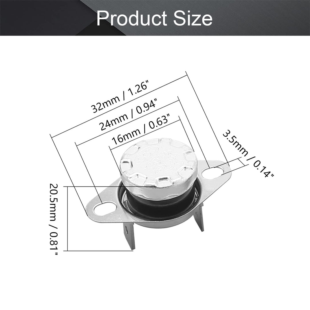 5Pcs KSD301 Thermostat 75°C/167°F Normally Open N.0 Adjust Snap Disc Temperature Switch for Microwave Oven Coffee Maker Smoker Bent Feet