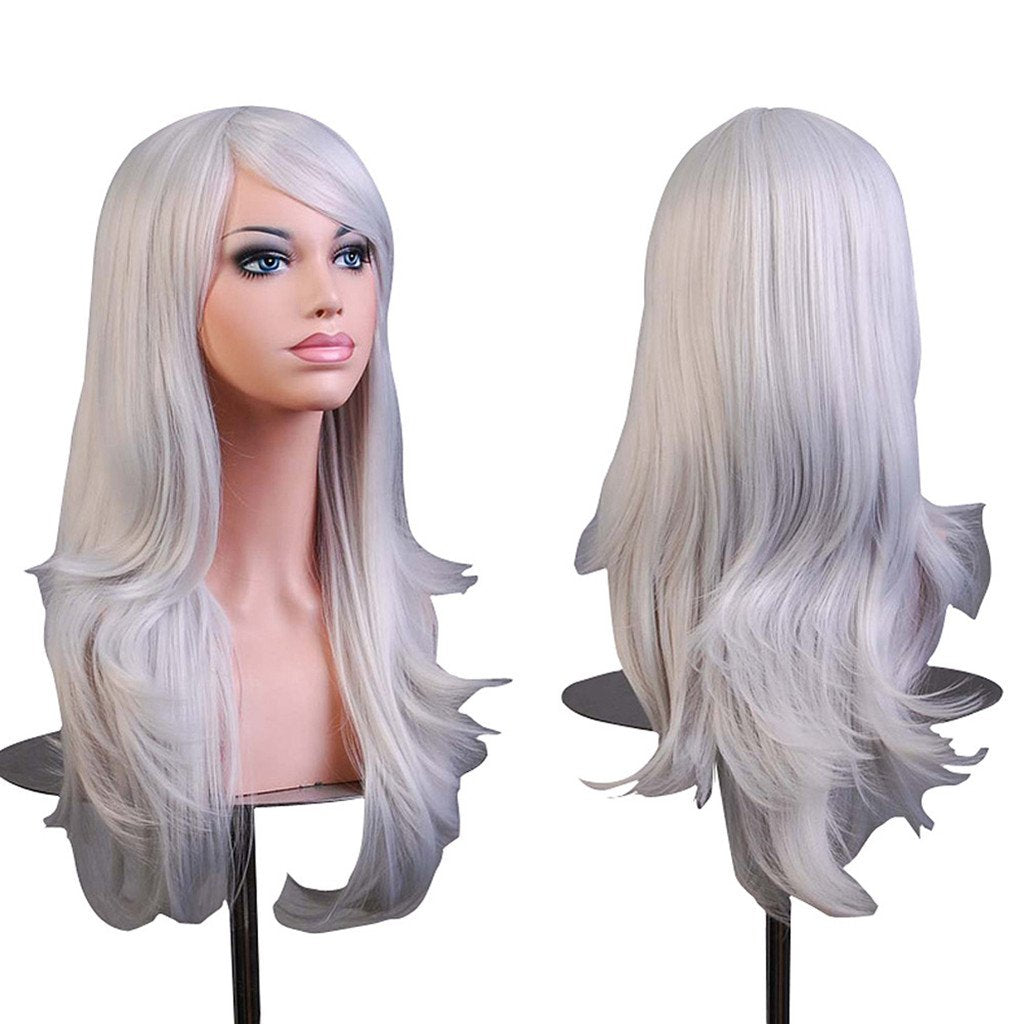 Wigs 28 Long Wavy Hair Heat Resistant Cosplay Wig for Women (Silver Grey)