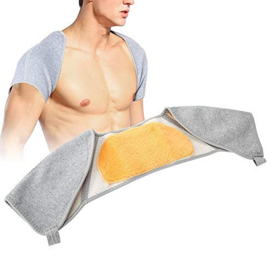 Double Shoulder Support Brace, Compression Shoulder Brace Wrap for Winter Warm Pain Relief, Bamboo Carbon Gold Fleece Protective Brace Double Shoulder Support Brace for Women and Men
