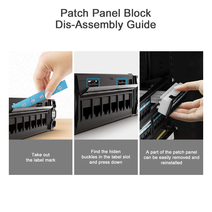 Industrial Series CAT6 48 Ports Patch Panel, Rack Mount - 2U, 19 inch, RJ45 Ethernet 568A 568B, 50u Gold Plated, with Rear Cable Management Bar