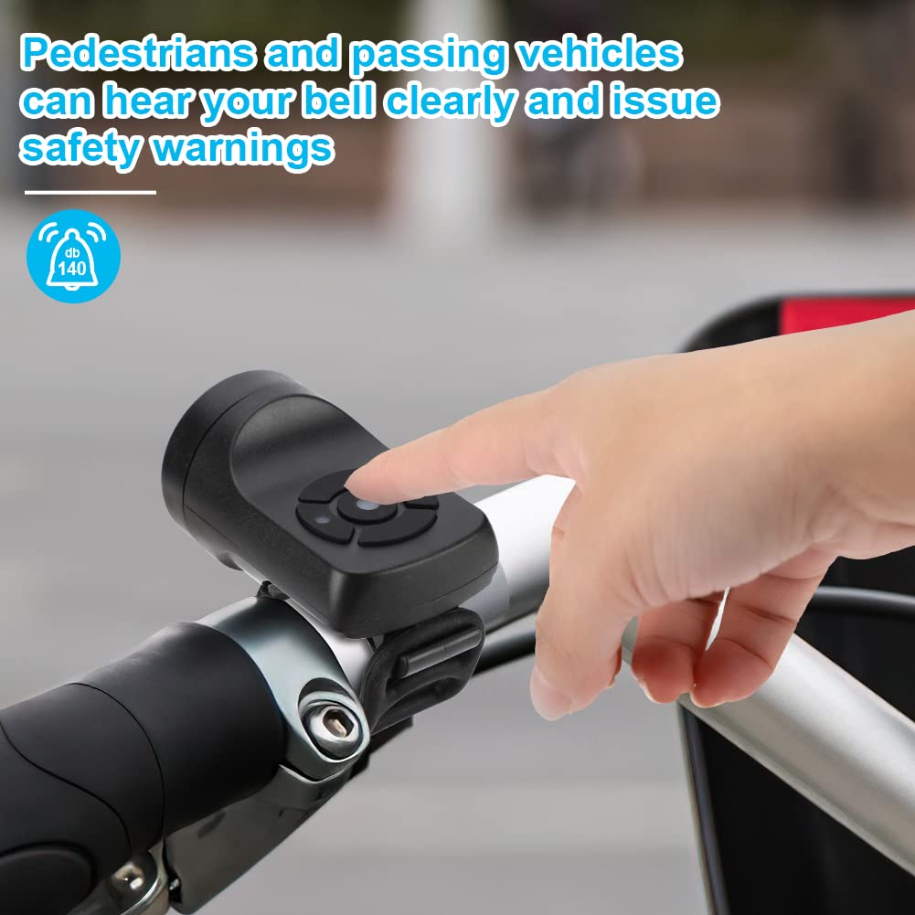 Electric Bike Horn, Electronic Bicycle Bell, 140DB Bike Horn for Adults, 4 Sound Modes Waterproof Horn for Bike, Loudest Bike Horn with Rechargeable Battery for Mountain Bike/Road Bike-Black