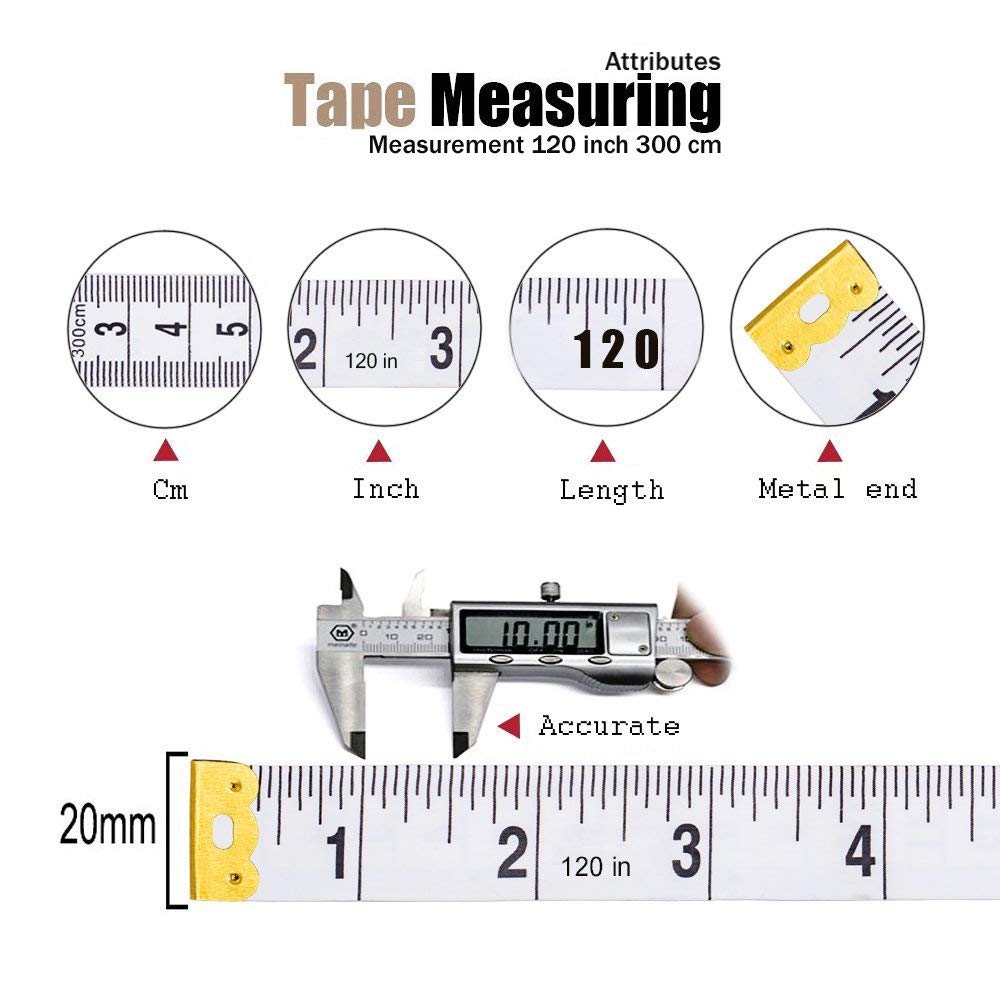 Tape Measure 300cm/120 Inch Double-scale Soft Tape Measuring Body Weight Loss Medical Body Measurement Sewing Tailor Cloth Ruler Dressmaker Flexible Ruler Tape Measure (Black and White)2 Pack By BUSHI