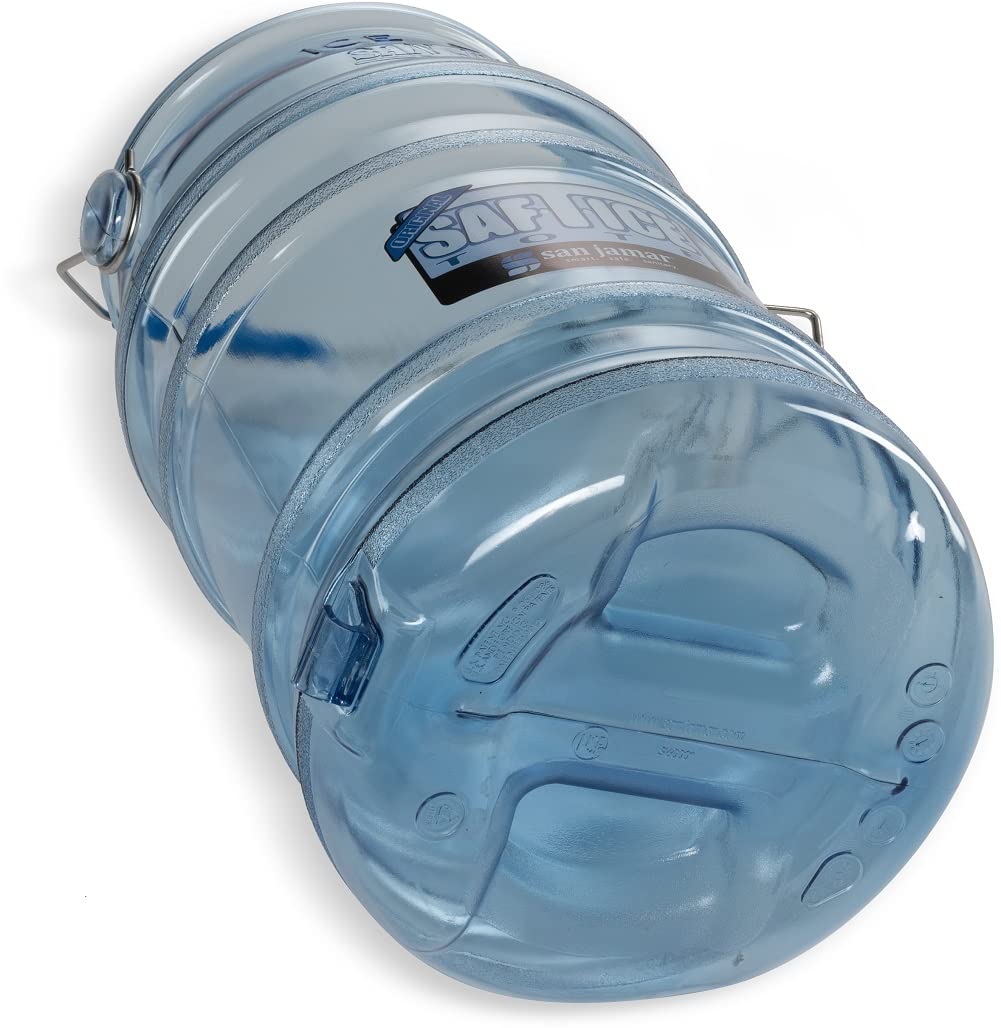 Saf-T-Ice Plastic Ice Tote, Ice Bucket with Drying and Storage Hook for Restaurants, Bars, Catering Events, Buffets, 6 Gallons, Blue