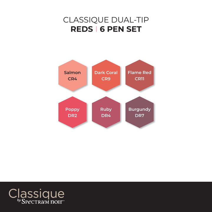 Spectrum Noir Classique Blend Alcohol Marker Dual Nib Pens Set-Reds-Pack of 6