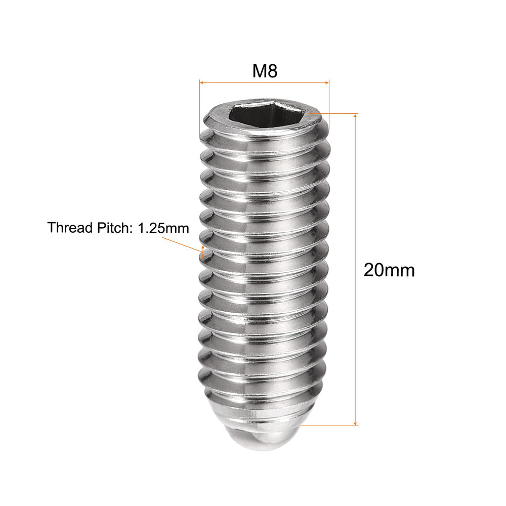 Ball Point Set Screws, M8 x 20mm 304 Stainless Steel Metric Spring Hex Socket Screw 8pcs