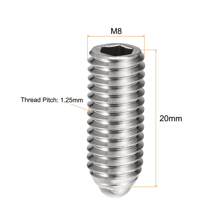 Ball Point Set Screws, M8 x 20mm 304 Stainless Steel Metric Spring Hex Socket Screw 8pcs