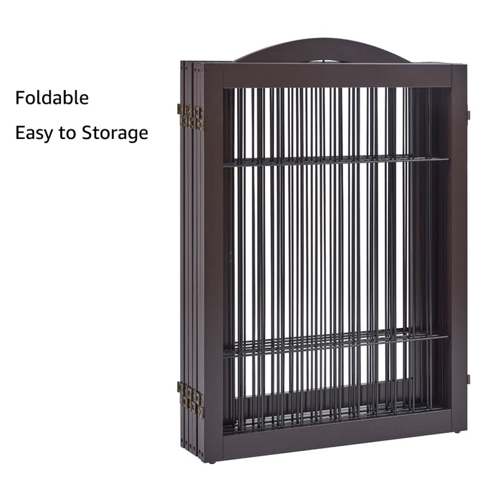 144 Extra Wide Dog Gate and Pet Playpen, Free Standing Tall Dog Fence with Walk Through Door, Barriers for Home, Use as Indoor Cats Pen, Rabbit Pen, Espresso