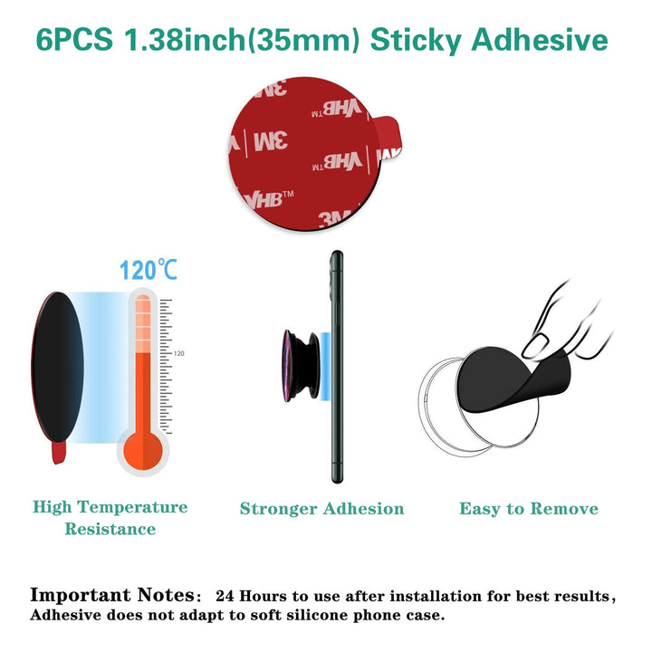 Extra 3M Tape Super Sticky Adhesive Replacement and Phone Magnet Sticker Disc for Reusing Grip Stand Socket Base, Circle Double Sided Car Mount Holder Strong Glue Pads Round Magic Metal Plate