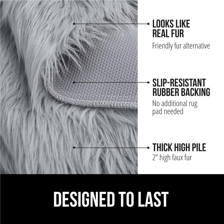 Fluffy Faux Fur Rug, Machine Washable Soft Furry Area Rugs, Rubber Backing, Plush Floor Carpets for Baby Nursery, Bedroom, Living Room Shag Carpet, Luxury Home Decor, 2x4, Gray