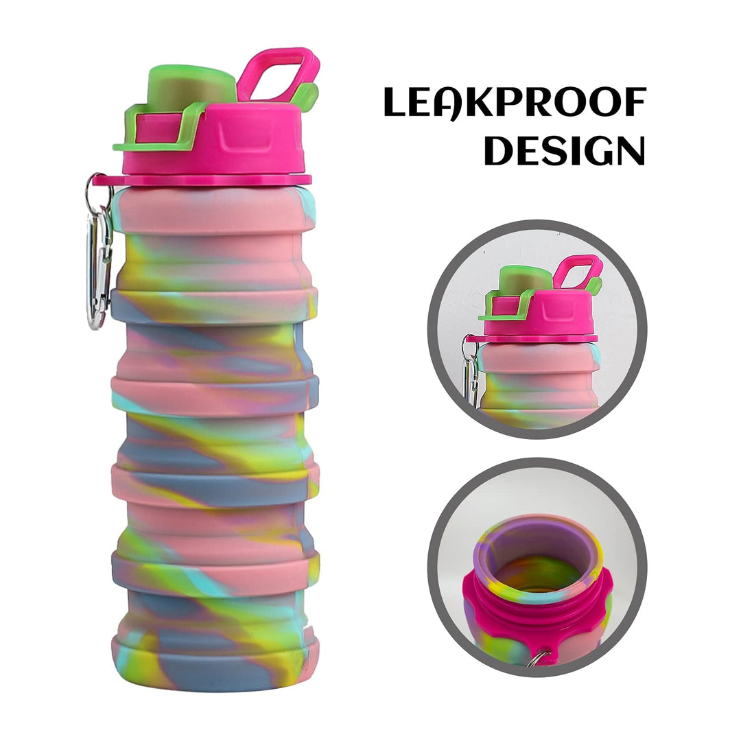 Collapsible Water Bottle-Water Cup 16oz BPA Free Silicone Foldable Water Bottles Kids-Reusable Water Bottle Hiking Travel Water Bottle Collapsible Cup Portable Leak Proof Sports Kids Water Bottle-Gray