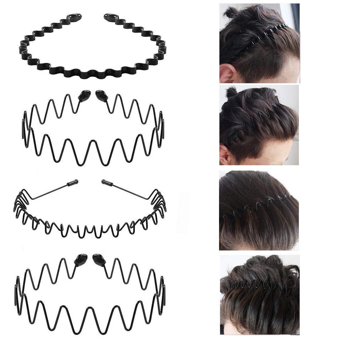 Metal Headbands for Men Women,Fashion Spring Wavy Black Non Slip Hair Bands 8 PCS