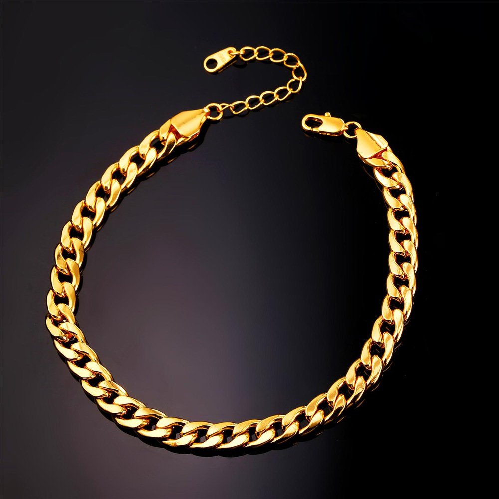 Barefoot Jewelry 18K Gold Plated Cuban Chain Anklet Women/Men Foot Bracelet, 22-27 CM Long