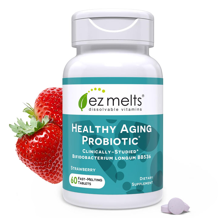 Dissolvable Healthy Aging Probiotic, Bifidobacterium Longum BB536 (2 Billion CFU), Sugar-Free, Probiotics for Women and Men 50+, 2-Month Supply