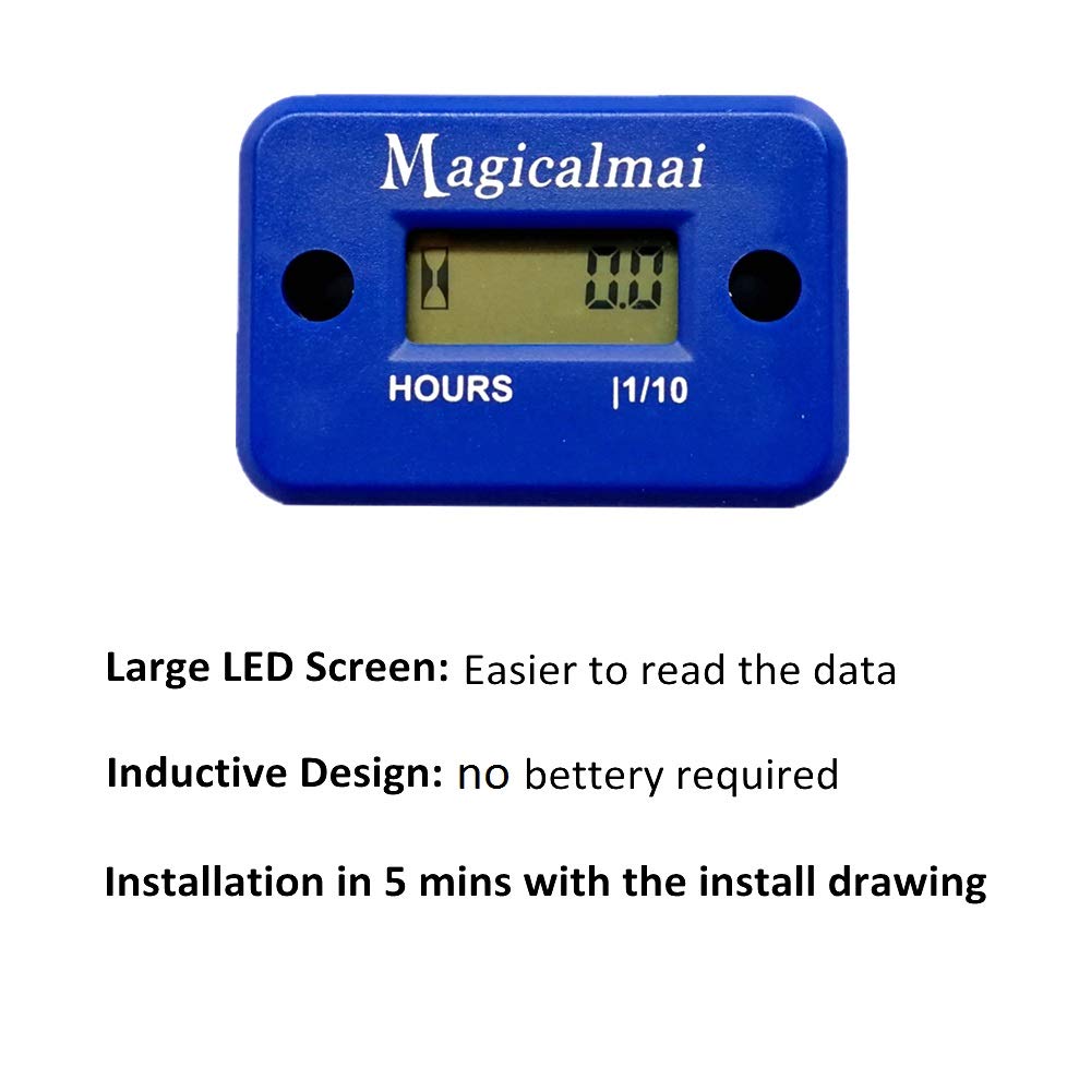 Inductive Hour Meter for Gas Engine Generator Lawn Mower Pressure Washer Marine ATV Boat Outboard Motor Dirt Bike Motorcycle Waterproof Hr Meters - Blue