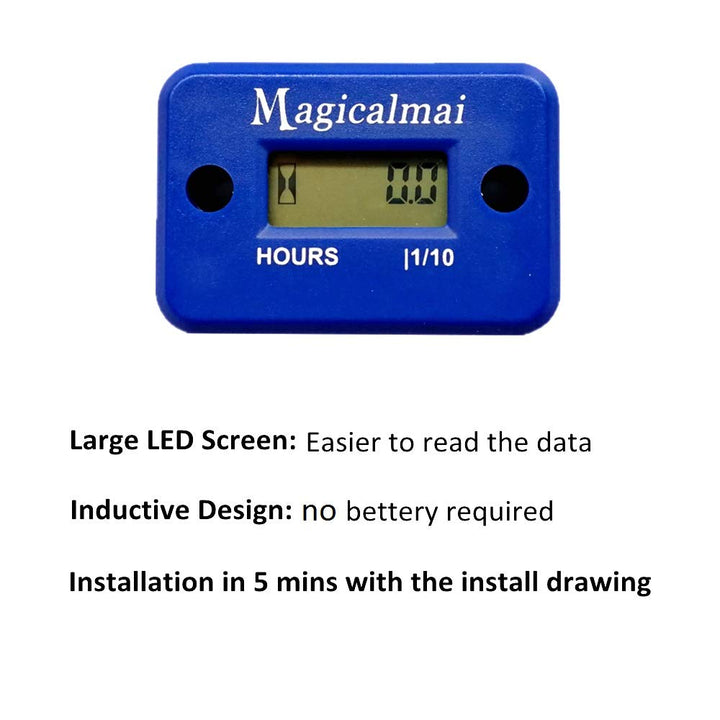 Inductive Hour Meter for Gas Engine Generator Lawn Mower Pressure Washer Marine ATV Boat Outboard Motor Dirt Bike Motorcycle Waterproof Hr Meters - Blue