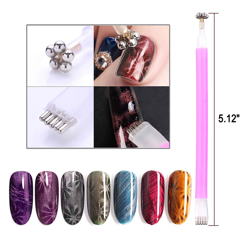 5Pcs Cat Eye Nail Art Magnet Pen Tools For Cat Eyes Double-Headed Magnetic Stick For Uv Gel Polish Manicure Nail Art Tools Nail Art Magnetic Pen Set
