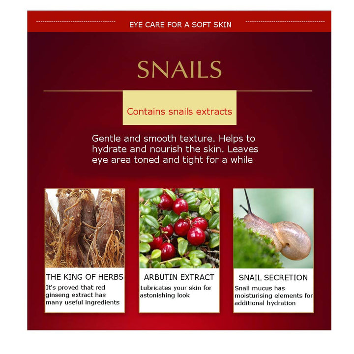 Bioaqua Red Ginseng Eye Cream Snails Bovine Crystal Through Tender Soft Skin Hydrating And Moisturising Effect Care For Skin Blooming Eyes Tight Firmer Gently Cleans Removes Dirt Oil 20G