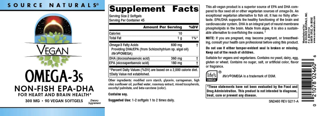 Vegan Omega 3s Epa-Dha* 300mg - 90 Softfgels