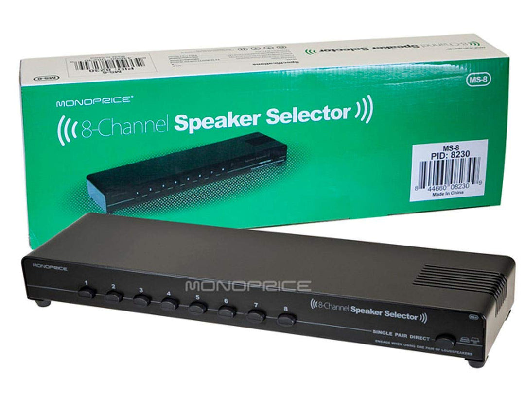 108230 8-Channel Speaker Selector - Black With Impedance Matching Protection, Up To 200 Watts Per Ch. Perfect for Home Theater Audio