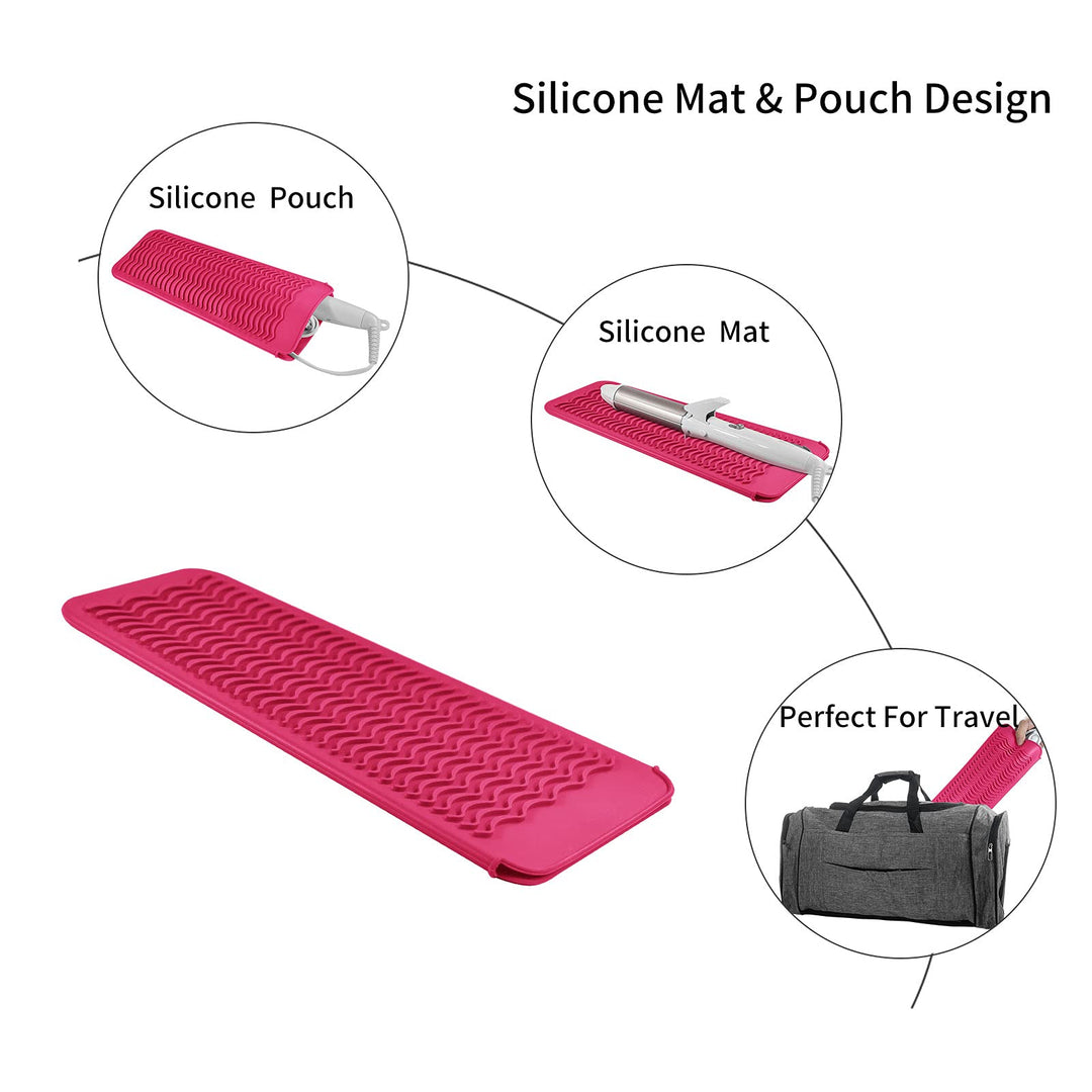 Silicone Heat Resistant Travel Mat Pouch for Hair Straightener,Crimping Iron,Hair Curling Iron,Hair Curling Wand,Flat Iron,Hair Waving Iron and Hot Hair Styling Tools (2 Pack)