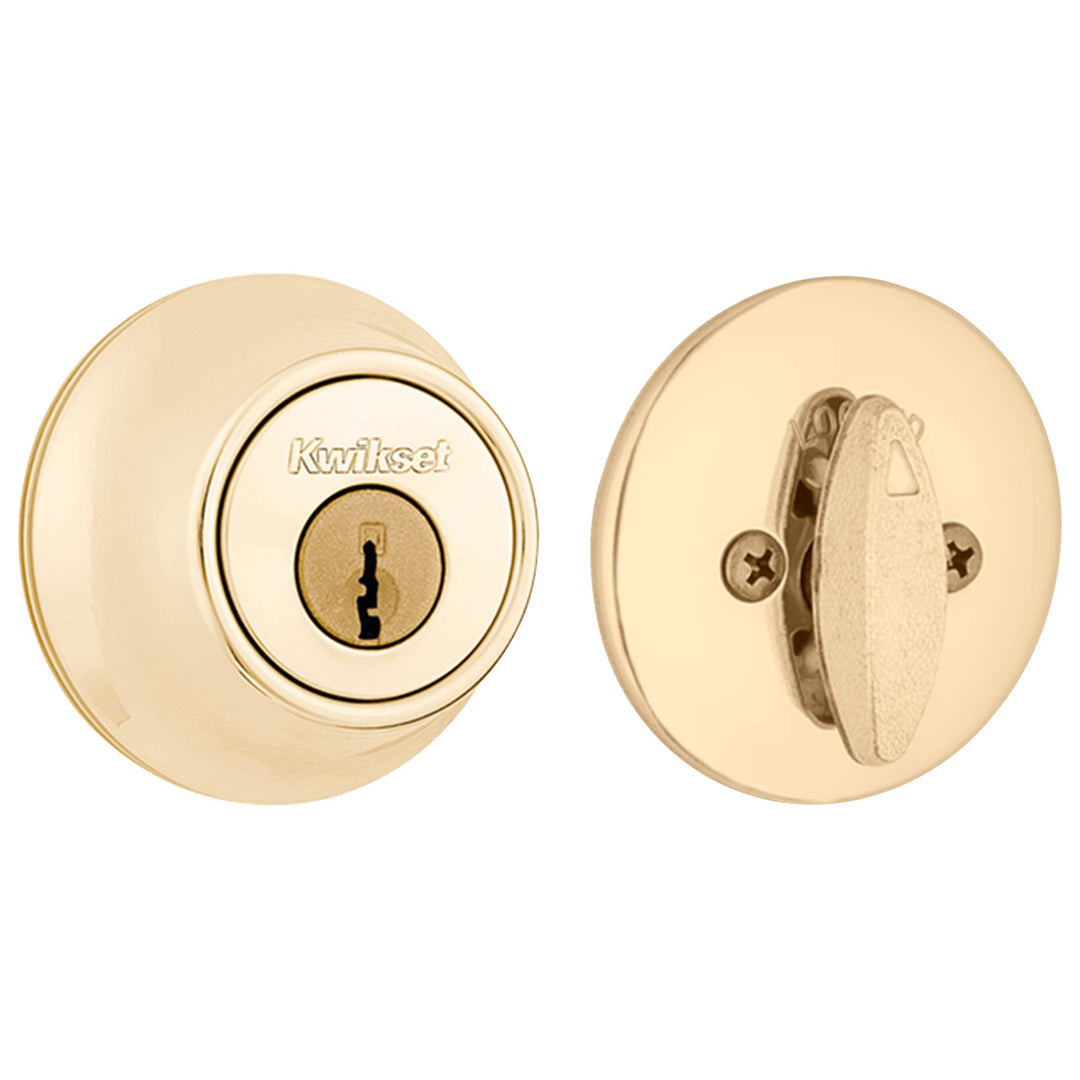660 Deadbolt Deadbolt Lock, Polished Brass Round Exterior Keyed Front Entry Door, Single Cylinder Dead Bolt