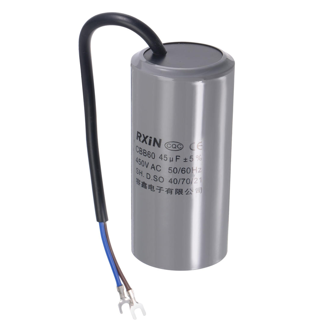 CBB60 Run Capacitor 45uF 450V AC 2 Wires 50/60Hz Cylinder 105x50mm with Terminal for Air Compressor Water Pump Motor