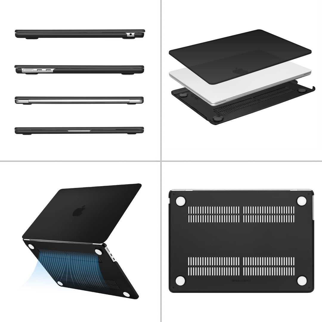 Compatible with MacBook Air 13 inch Case 2024 2023 2022 Release M3 A3113 M2 A2681 with Touch ID, Protective Plastic Hard Shell Cover Compatible with MacBook Air 13.6 inch Case, Black