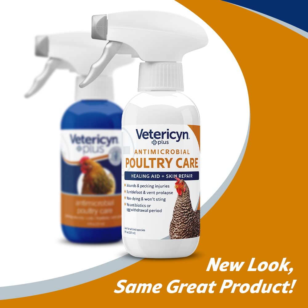 Plus Poultry Care Spray | Healing Aid and Skin Repair for Chicken Wounds, Pecking Injuries, Bumblefoot, Vent Prolapses, and More. 8 ounces