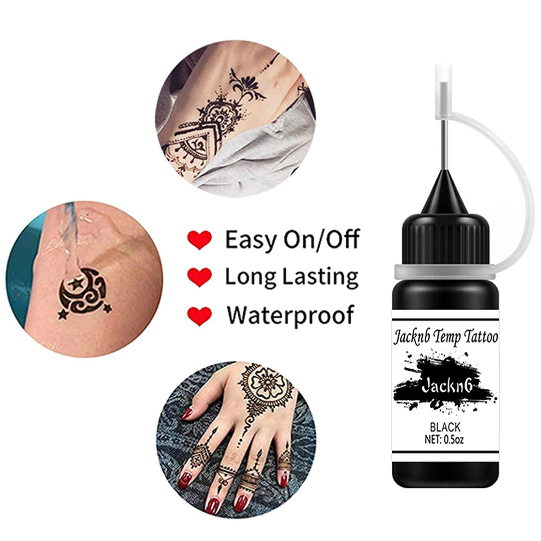 Temporary Tattoo Kit, Semi Permanent Tattoo Jagua Gel Freehand Ink Temp Tattoos for Women Kids Men Body Art Painting DIY Fake Tattoos Freckles 40 Pcs Tattoo Stencils - 2 Bottles (1oz)