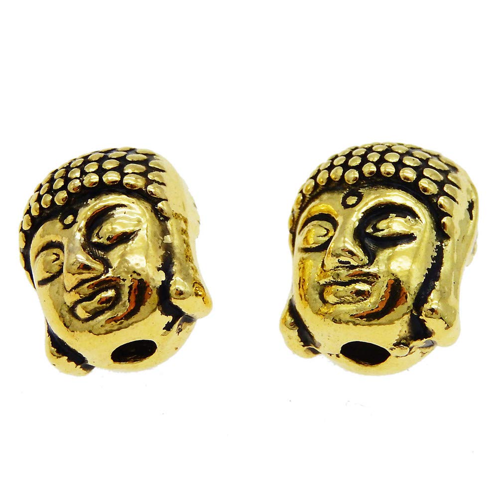 50-Pack Retro Style Assorted Metal Hindu Buddha Head Spacers Loose Beads Hole 2mm Bracelets Charms Necklaces Pendants Jewelry Making Findings 11x9x8mm Mixed Colors