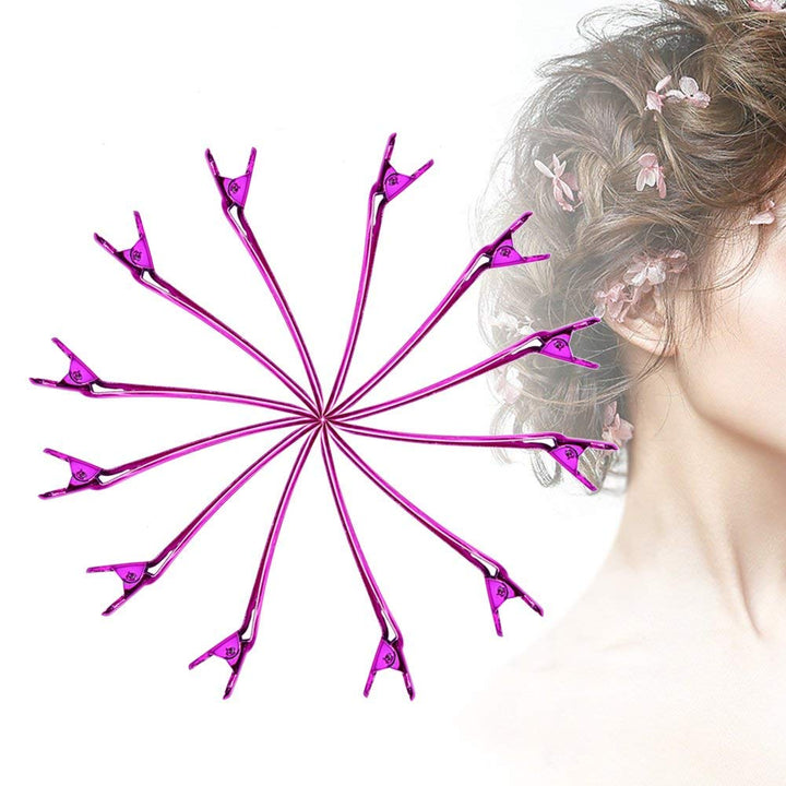 12Pcs Sectioning Clip Barrette Metal Duckbill Clip Hair Grip Clamps Salon Barber Hairdressing Styling Tools ( Color : Rose Red )