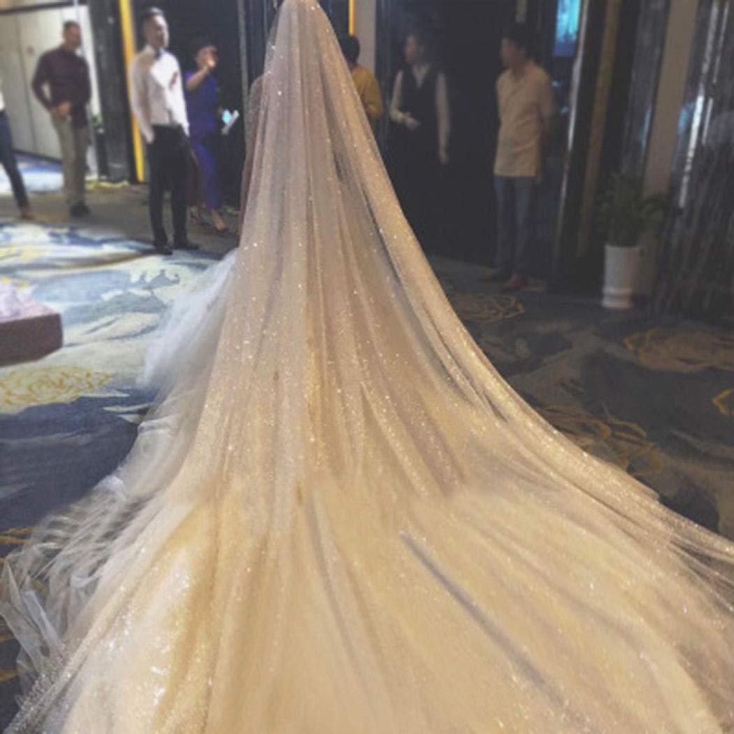 Cathedral 1 Tier Bride Wedding Veil Sparkling Long Bridal Tulle Veil with Comb Drop Veil Cut Edge for Bride (118''W, Ivory)