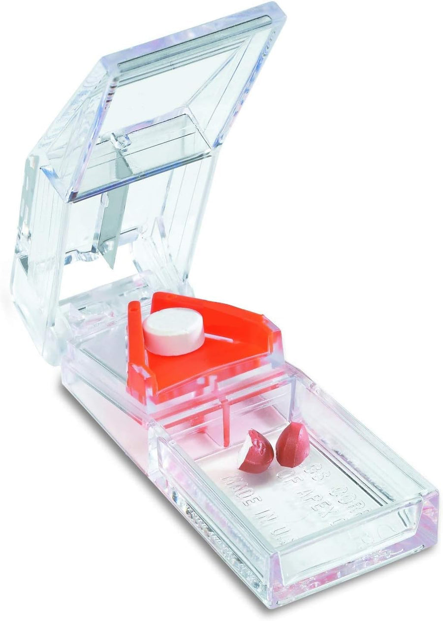 Deluxe Pill Splitter - Pill Splitter with Retracting Blade Guard - for Cutting Small Pills or Large Pills in Half
