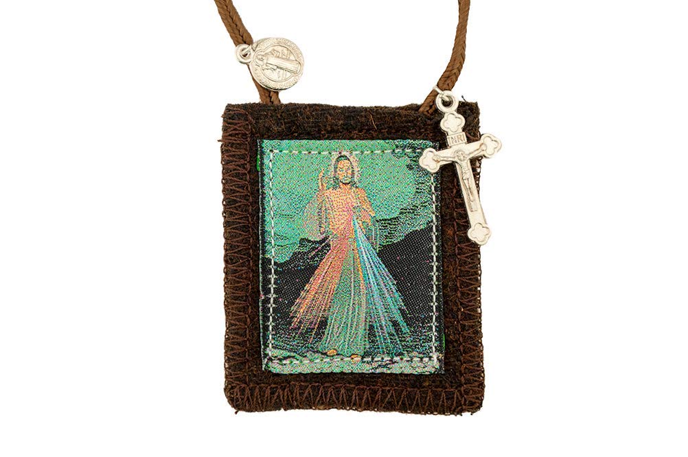 Catholic Holy Figure Saint Scapular | 100% Wool | Comes with Enrollment Papers (Divine Mercy and Our Lady of Mt. Carmel)