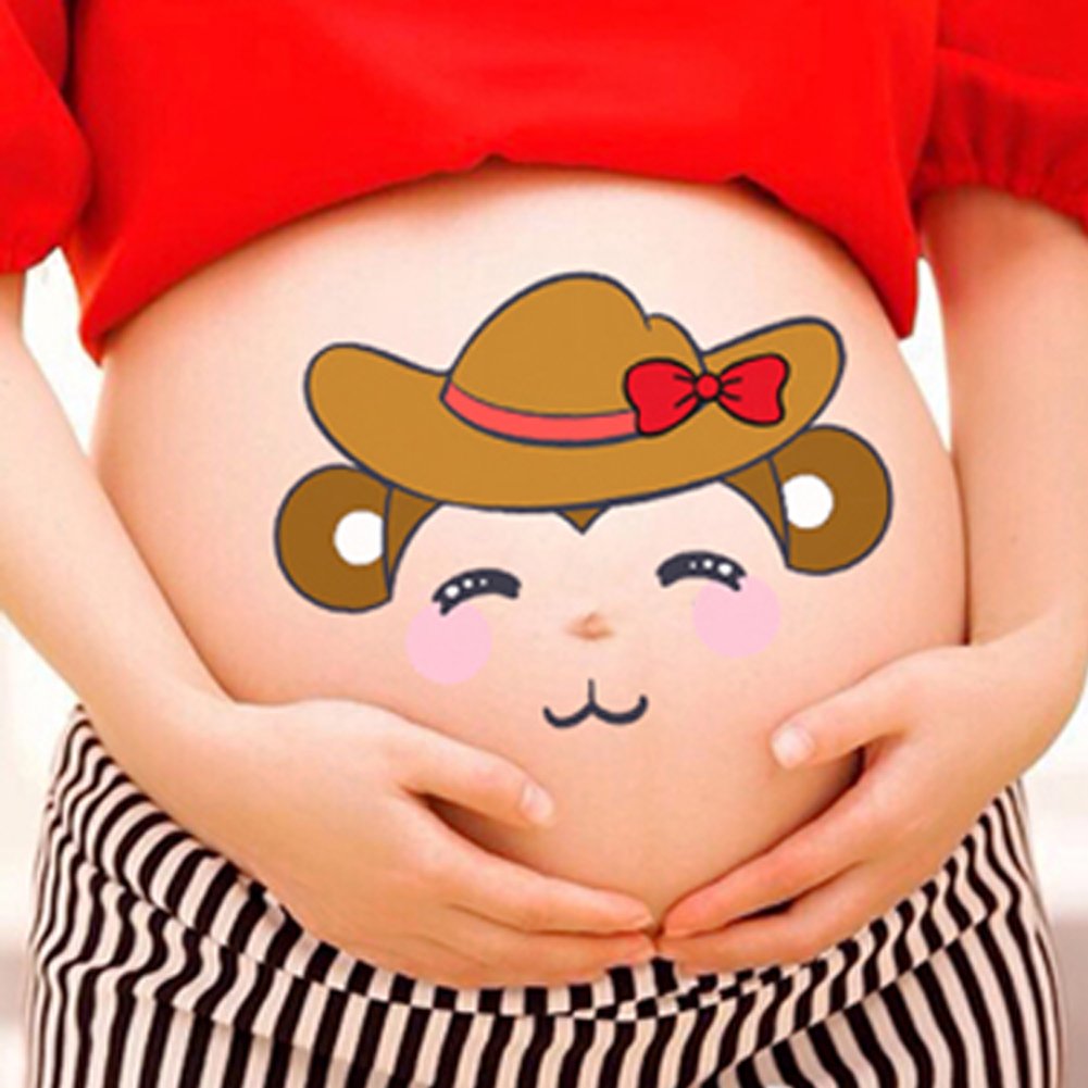 Women's Facial Expressions Pregnancy Baby Bump Belly Stickers Maternity Week Stickers Pregnant Woman Photography Props 5 Sheets
