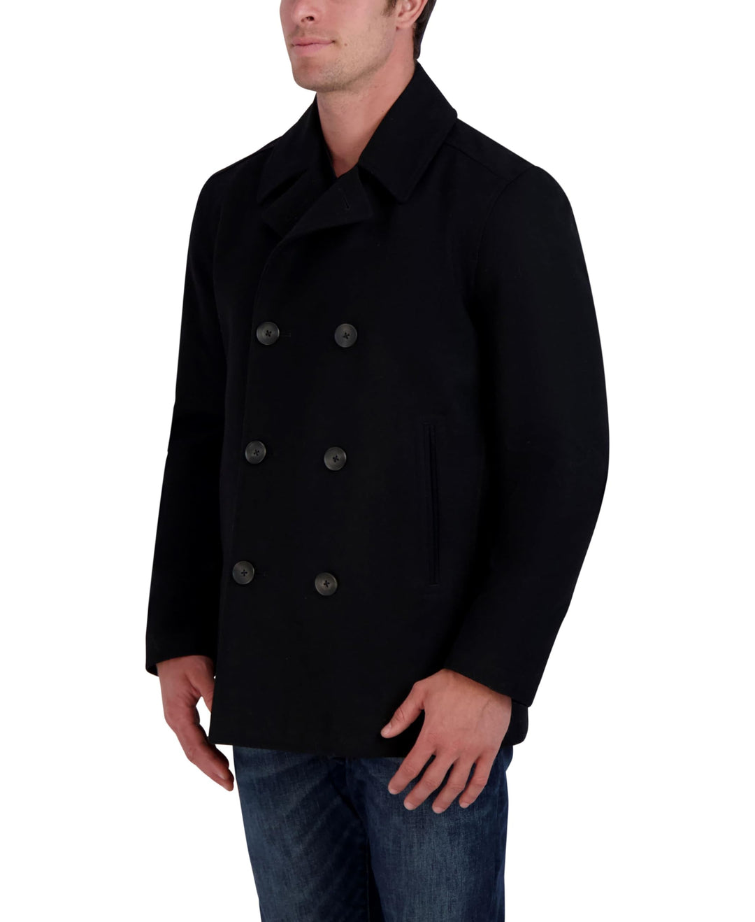 mens Classic Double Breasted Peacoat Pea Coat, Black, Medium US