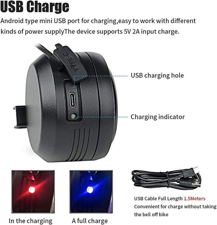 Bike Bell Alarm Horn with Remote, USB Rechargeable, Waterproof, Anti-Theft Vibration Alarm for Bikes/Scooters (1 Pack)