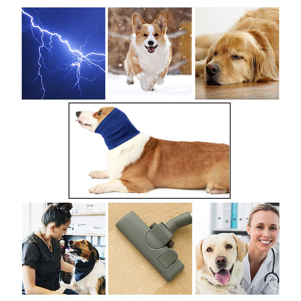 Pet Hoodie, Dog Snood Dog Neck and Ears Warmer Pet Dog Comforting Headgear Anti-Fright Doggie Ear Muffs Thunder Dog Ear Muffs Noise Protection for Anxiety Relief Calming,Blue M