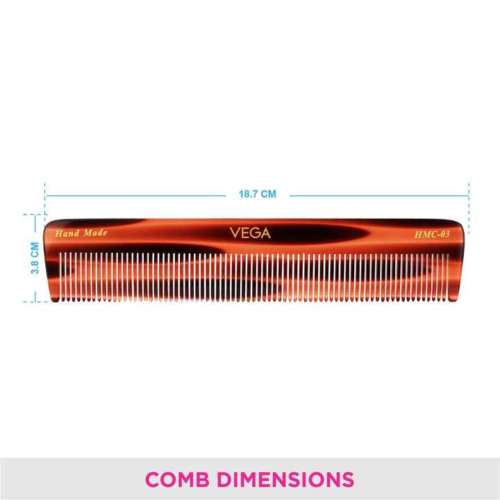 Vega Tortoise All Fine Tooth Dressing Hair Comb ,Handmade, (India's No.1* Hair Comb Brand)For Men and Women, (HMC-03)