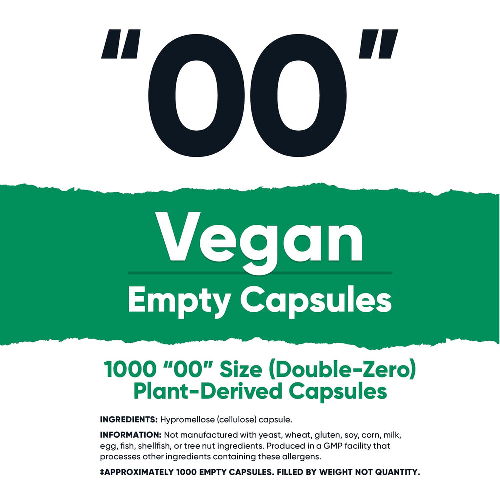 Empty Capsules Size 00 Vegan - 1,000 Clear Empty Plant-Based Capsules - Kosher Certified, Halal Certified, Non-GMO, Soy Free, Gluten Free, Vegetarian