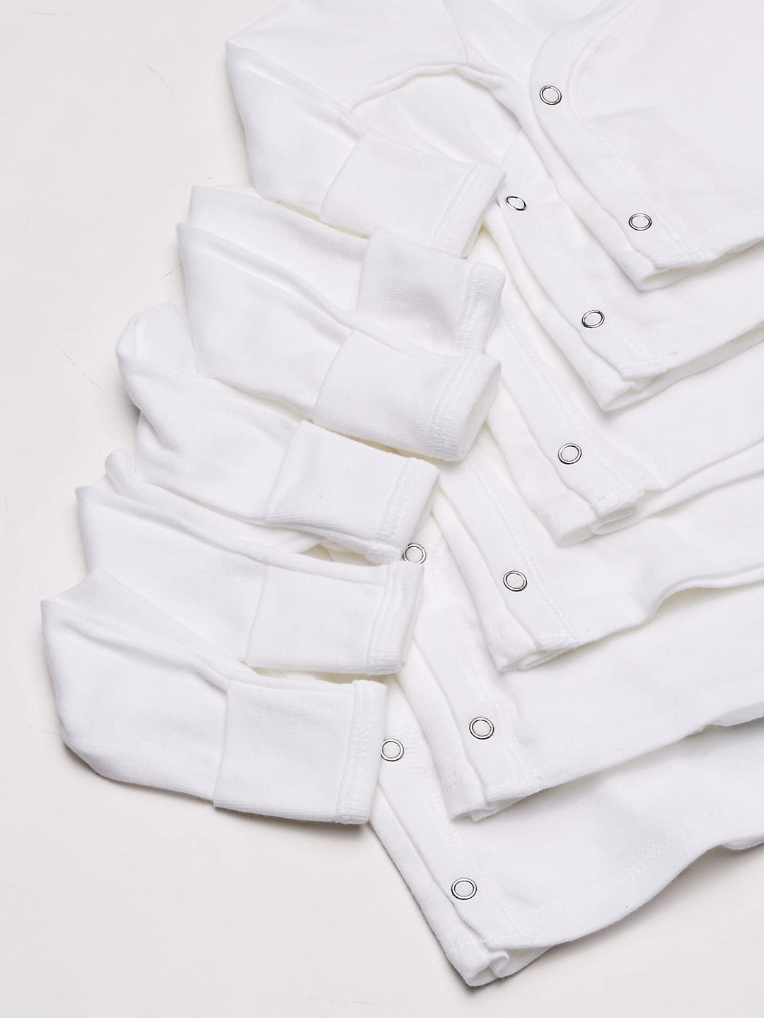 Baby 6-Pack Long-Sleeve Side-Snap Mitten-Cuff Shirt, White, 0-3 Months