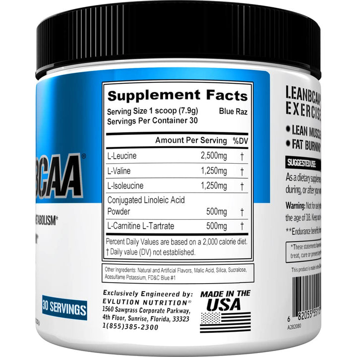 Stimulant Free Lean BCAA Powder Nutrition BCAAs Amino Acids Powder with CLA Carnitine and 2:1:1 Branched Chain Amino Acids Supports Muscle Recovery Fat Burn and Metabolism - Blue Raz