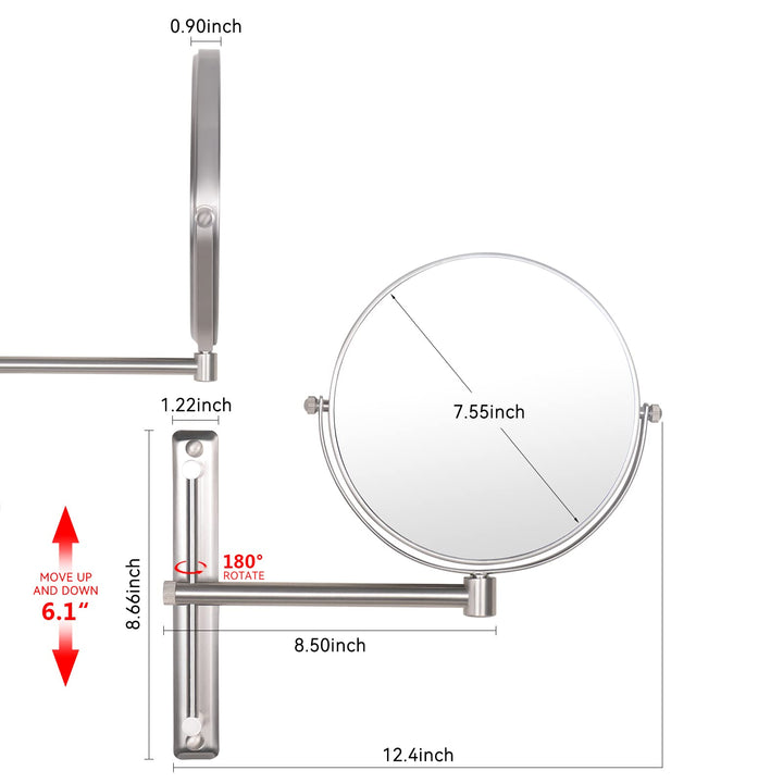 8 Inch Double-Side Wall Mounted Mirror Magnified 10x Makeup and Shaving Mirror Regular View and 10X Magnification, High Adjustable Nickel