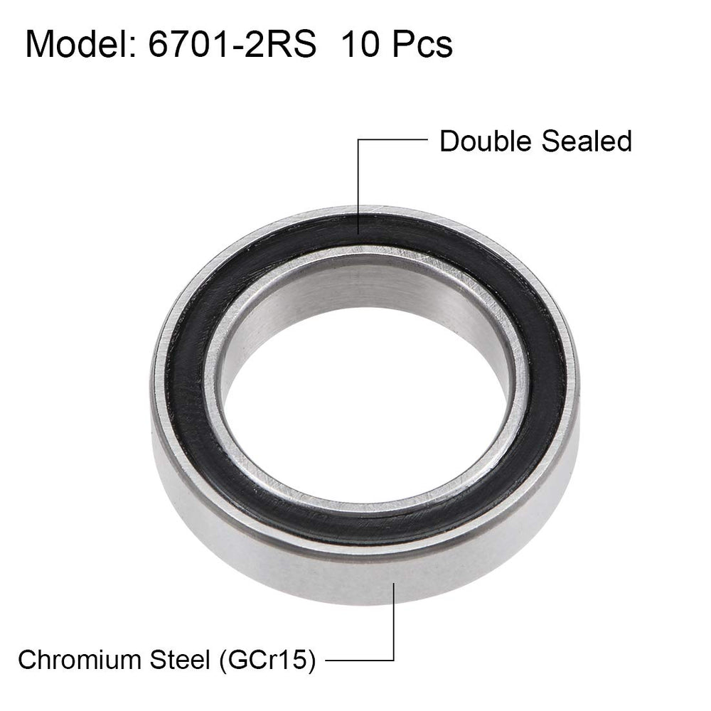 6701-2RS Deep Groove Ball Bearings Z2 12mm x 18mm x 4mm Double Sealed Chrome Steel 10pcs