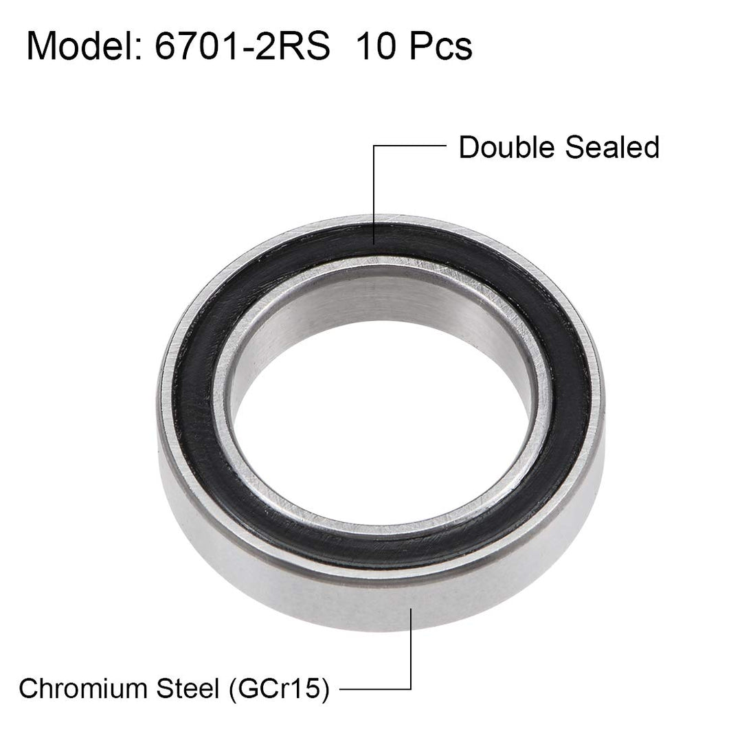 6701-2RS Deep Groove Ball Bearings Z2 12mm x 18mm x 4mm Double Sealed Chrome Steel 10pcs