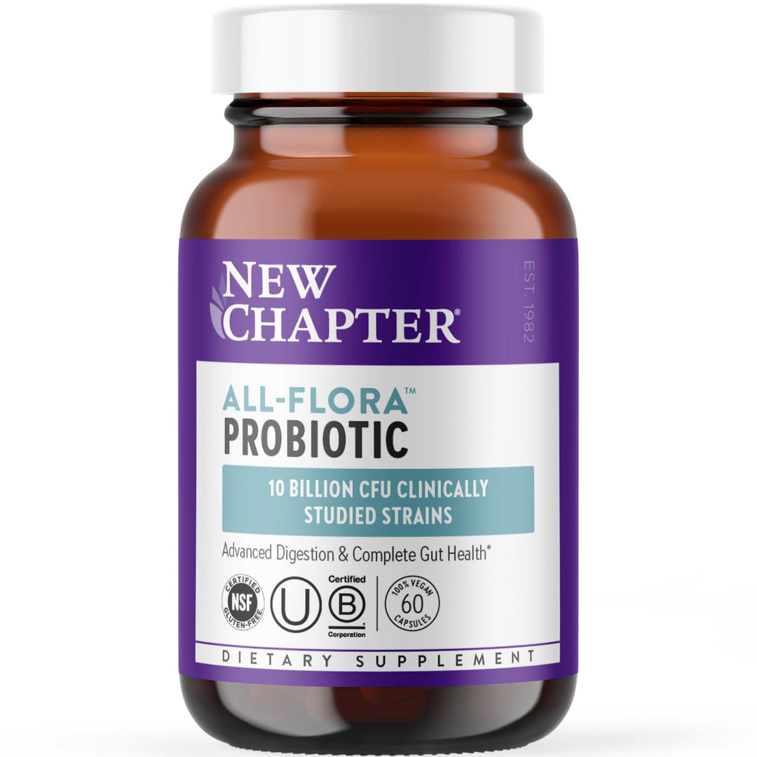 Probiotic All-Flora - 60 ct (2 Month Supply) for Advanced Digestion & Complete Gut Health with Prebiotics + Postbiotics, Clinically Studied Strains, 100% Vegan, Non-GMO, Shelf Stable
