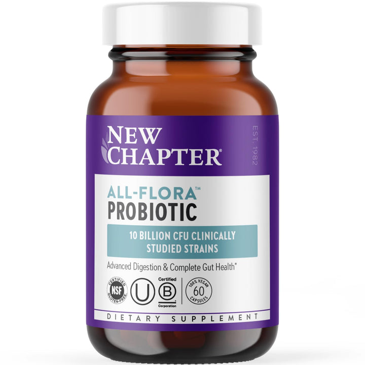 Probiotic All-Flora - 60 ct (2 Month Supply) for Advanced Digestion & Complete Gut Health with Prebiotics + Postbiotics, Clinically Studied Strains, 100% Vegan, Non-GMO, Shelf Stable