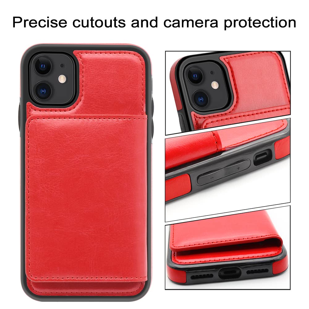 Case for iPhone 11 Case with Card Holders, Dual Layer Lightweight Slim Leather Wallet Case Flip Folio Magnetic Lock Protective Case for Apple iPhone 11 6.1 Inch (2019), Red