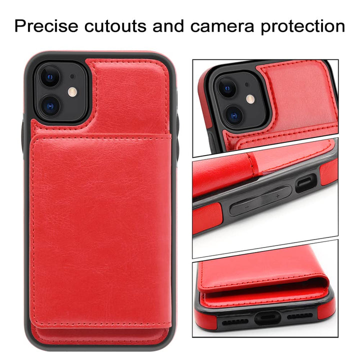 Case for iPhone 11 Case with Card Holders, Dual Layer Lightweight Slim Leather Wallet Case Flip Folio Magnetic Lock Protective Case for Apple iPhone 11 6.1 Inch (2019), Red