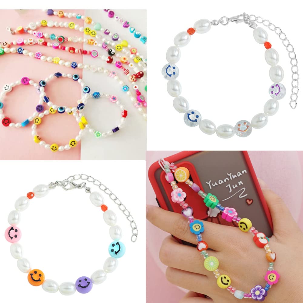 100 Pcs Smiley Face Polymer Clay Beads, Assorted Happy Face Beads, Rainbow Happy Face Slice Beads for DIY Hair Clip Necklace Bracelet Jewelry Earring Handmade Craft Making Smile face